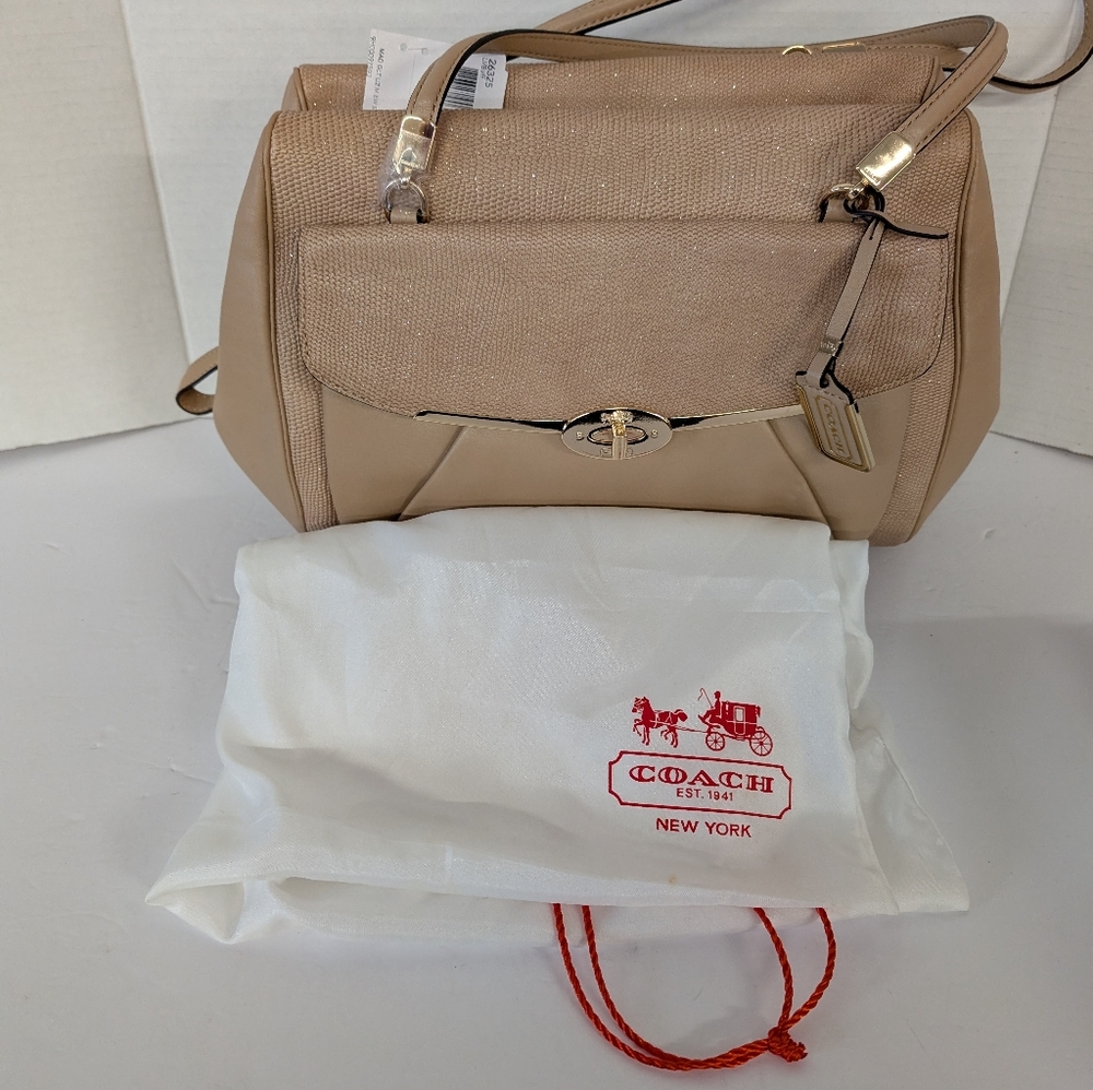 Coach Beige Madison Scatchel Gold Sparkles Leather NWT - Picture 3 of 9